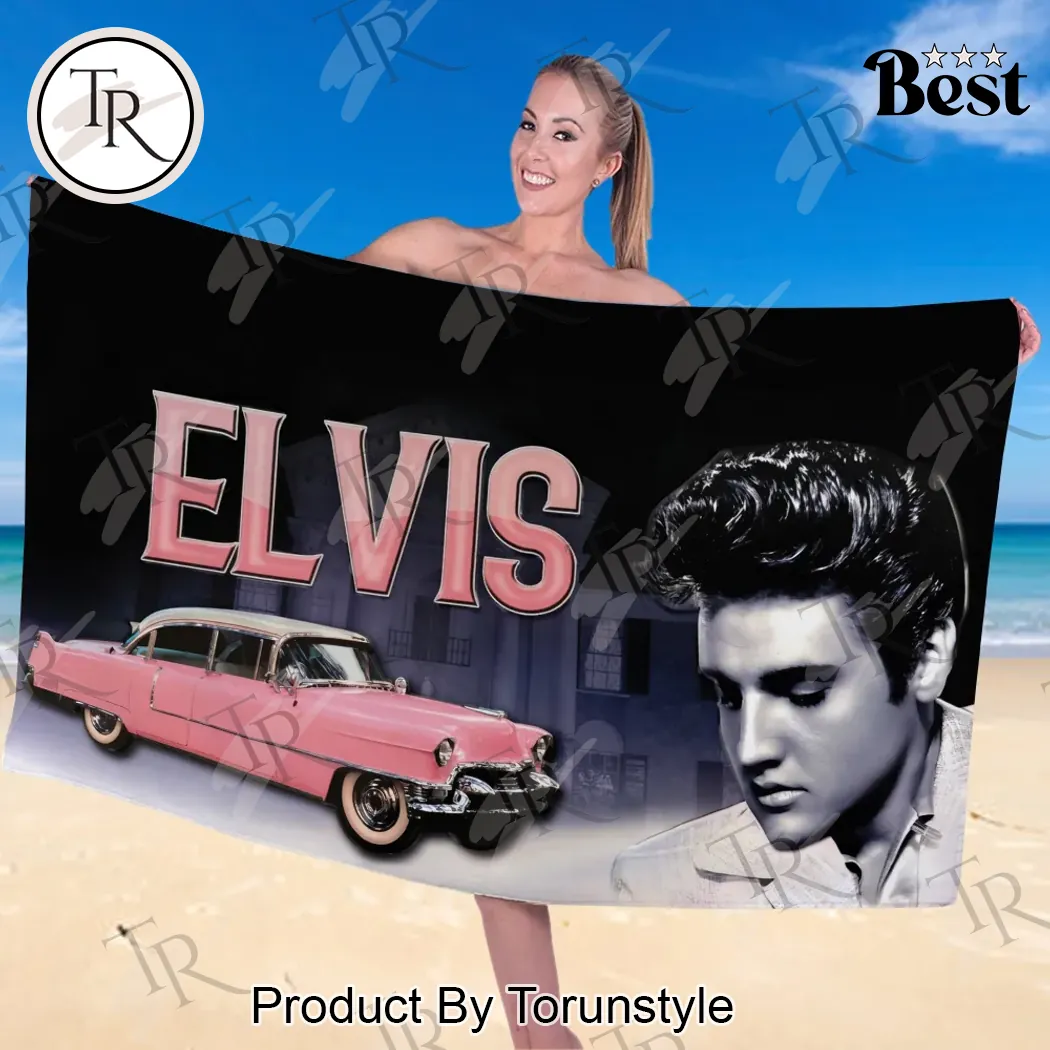 Elvis Presley Classic Pink Cadillac Vintage Beach Towel Elvis Presley Classic Pink Cadillac Vintage Beach Towel