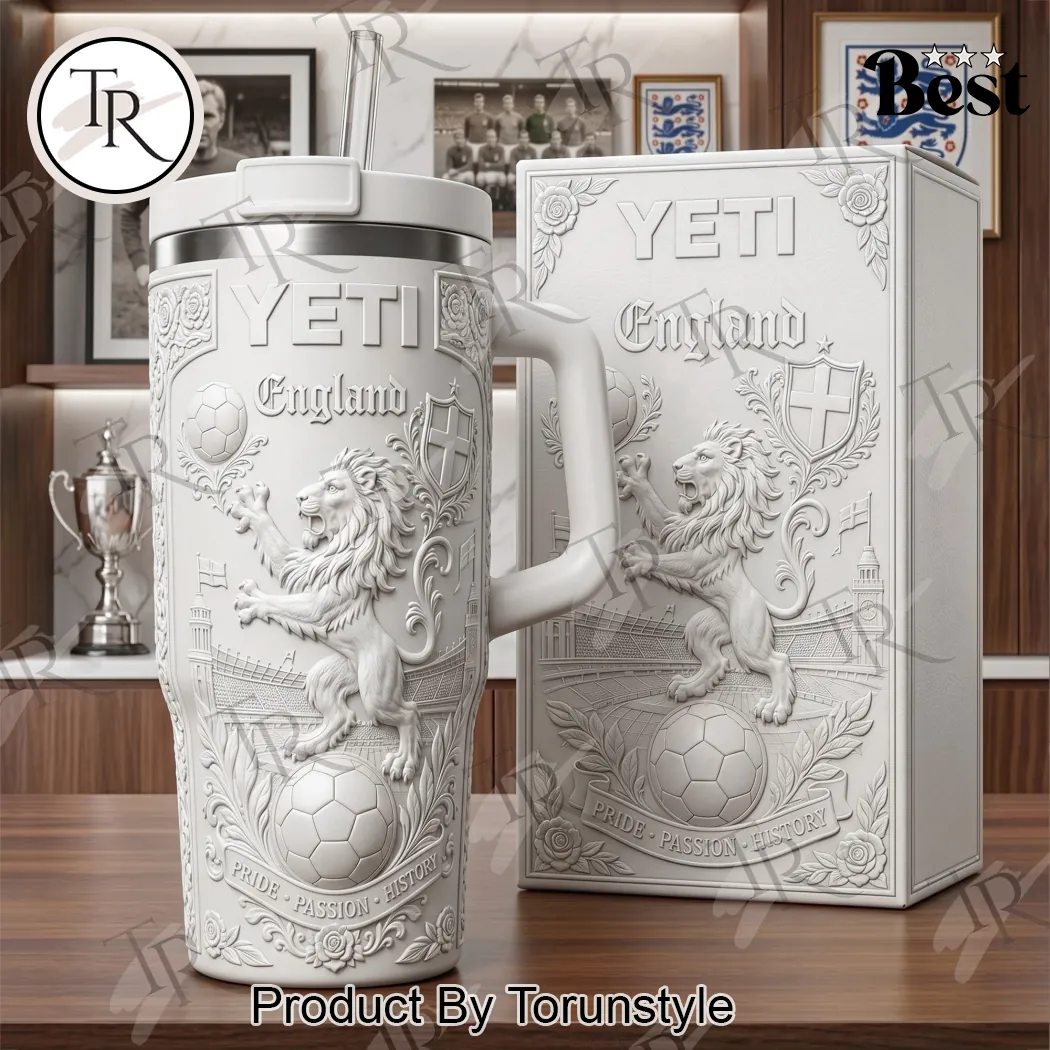 England Football Three Lions Premium 3D Embossed White Insulated 40oz Tumbler England Football Three Lions Premium 3D Embossed White Insulated 40oz Tumbler