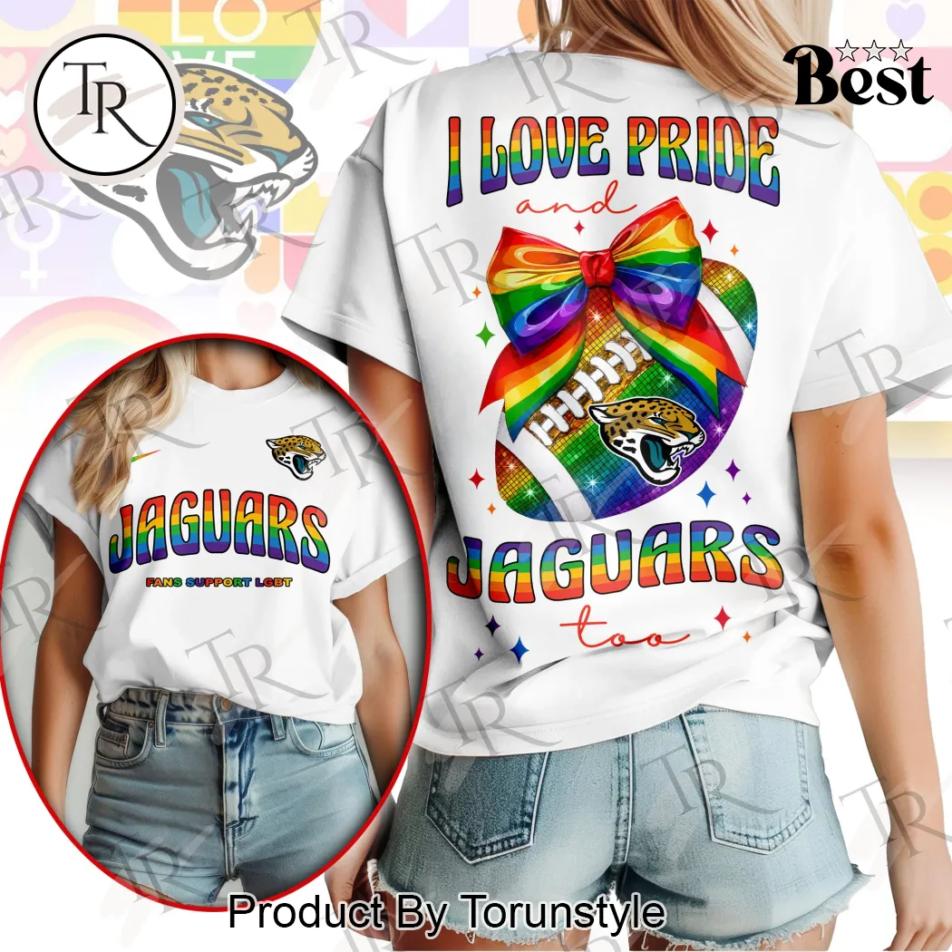 Jacksonville Jaguars NFL Pride Month Rainbow Football Bow T-Shirt Jacksonville Jaguars NFL Pride Month Rainbow Football Bow T-Shirt