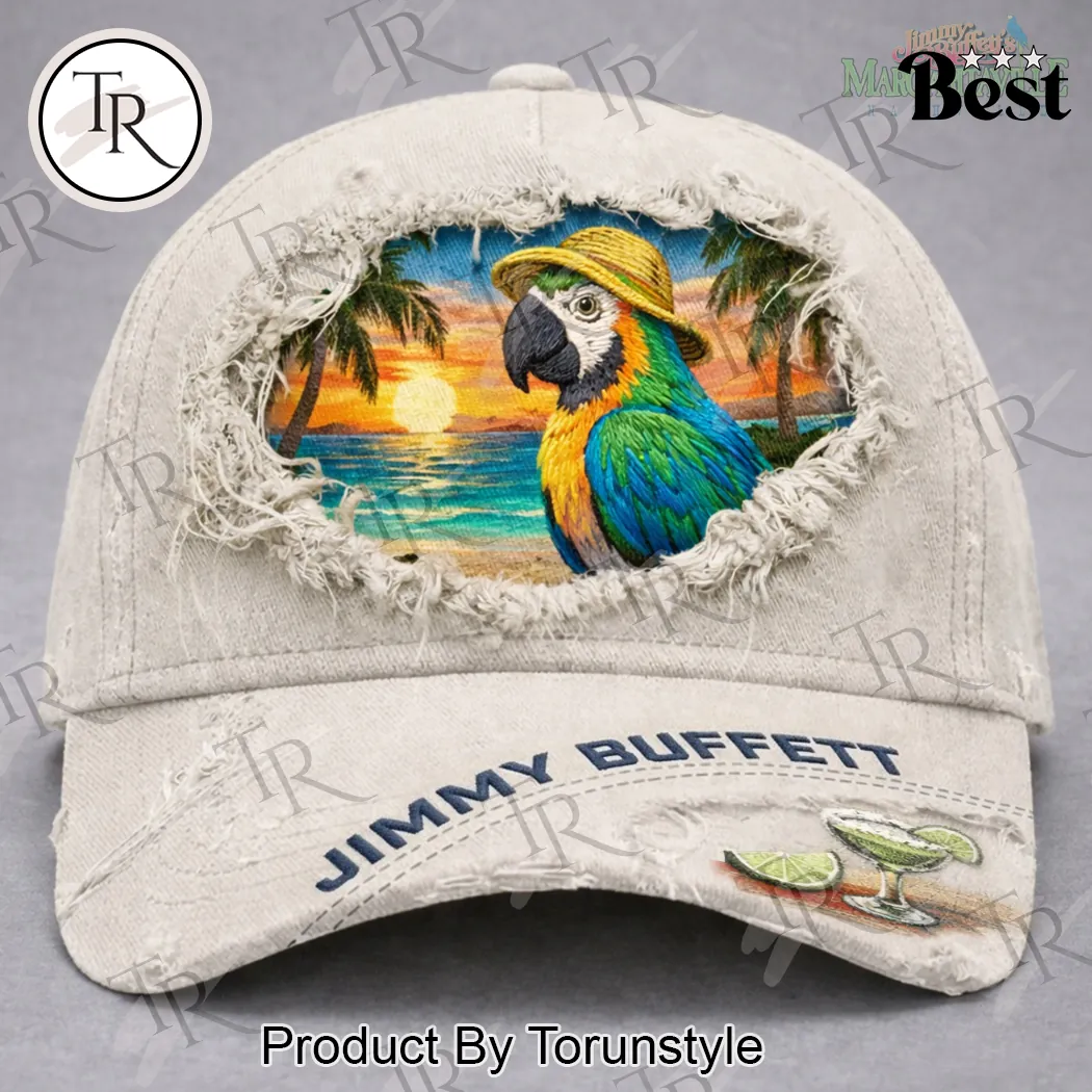 Jimmy Buffett Margaritaville Distressed Embroidered Parrot Tropical Sunset Baseball Cap Jimmy Buffett Margaritaville Distressed Embroidered Parrot Tropical Sunset Baseball Cap