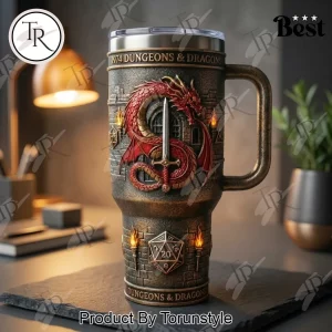Dungeons and Dragons Medieval Bronze Style Dragon and Sword Tabletop Gamer  40ozTumbler