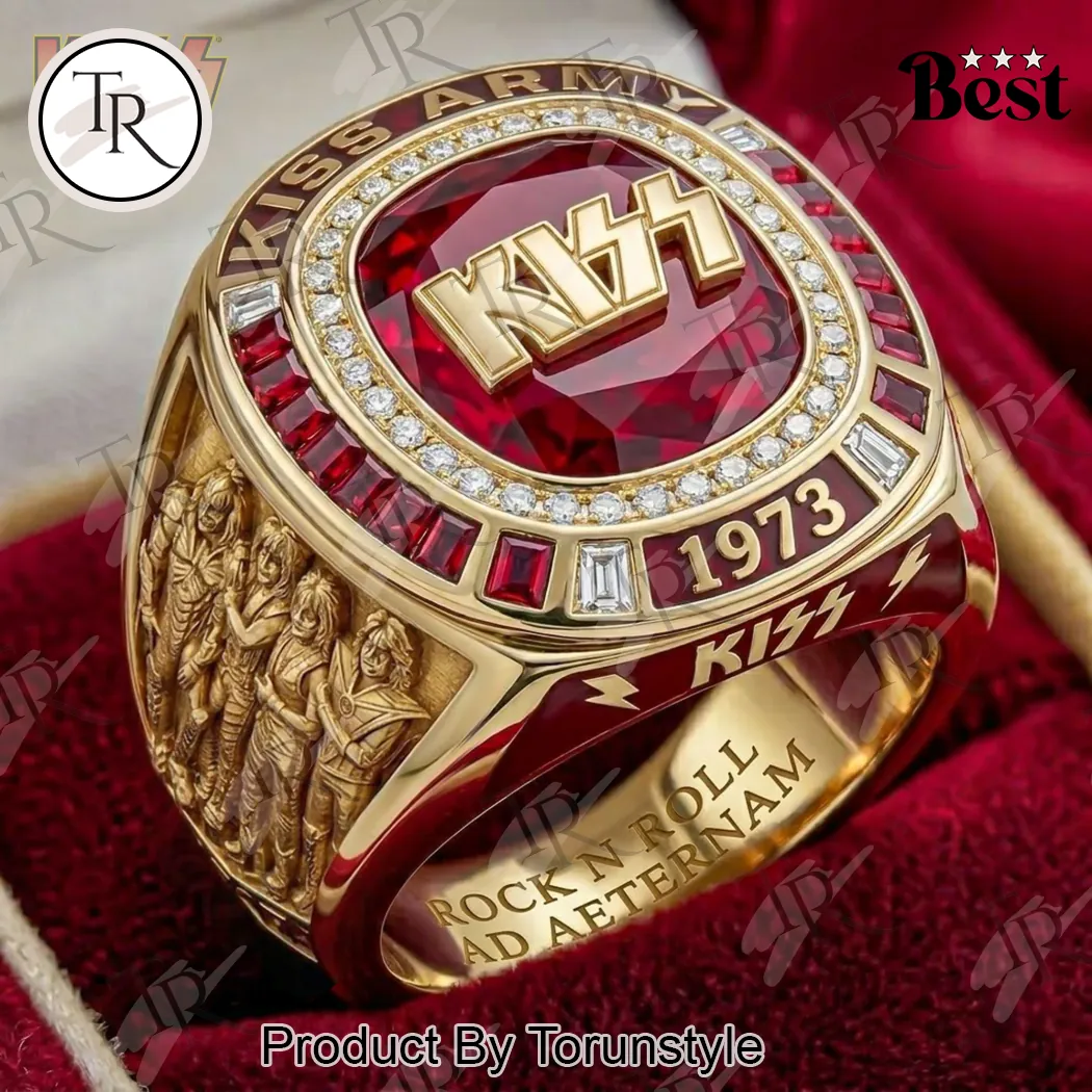 KISS Band Luxury Gold 1973 Commemorative Red Gemstone Ring KISS Band Luxury Gold 1973 Commemorative Red Gemstone Ring