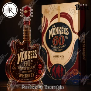 The Monkees 60th Anniversary Limited Edition Guitar Shaped Whiskey Bottle