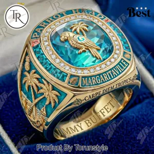 Margaritaville Parrot Head Jimmy Buffett Premium Gold Plated Blue Gemstone Ring