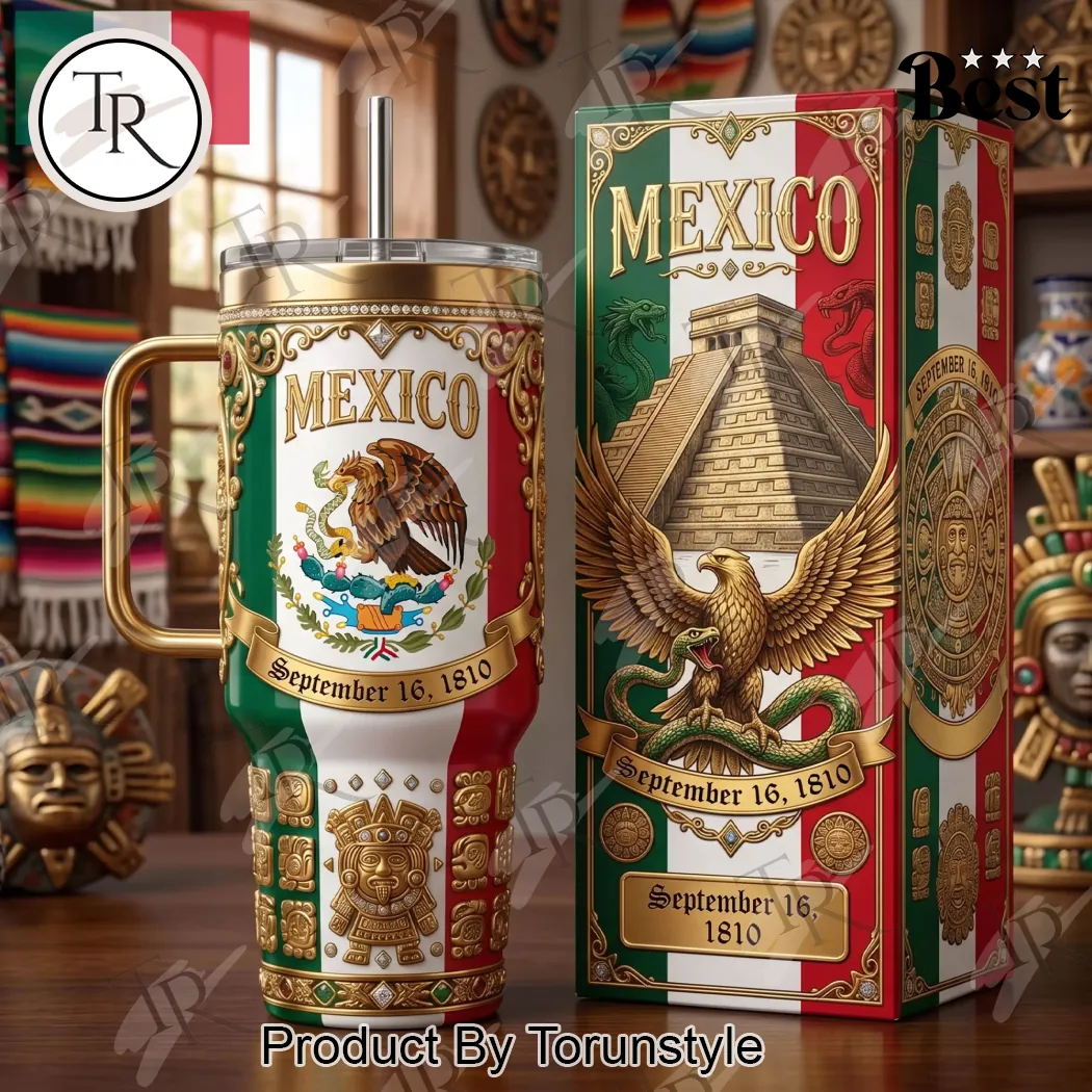 Mexico Independence Day Premium Gold Insulated Handled Tumbler