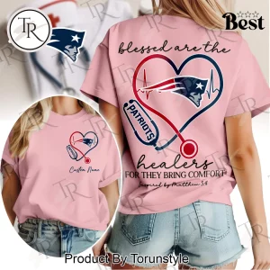 New England Patriots Nurse Personalized Stethoscope Heart Pink T-Shirt