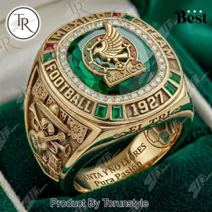 Mexico National Football Team Premium Gold Emerald Gemstone Ring
