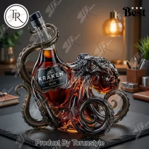 The Kraken Black Spiced Rum Unique Octopus Design Whiskey Bottle