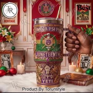 Omega Psi Phi Juneteenth Commemorative Purple and Gold Luxury Rhinestone Look 40oz Tumbler
