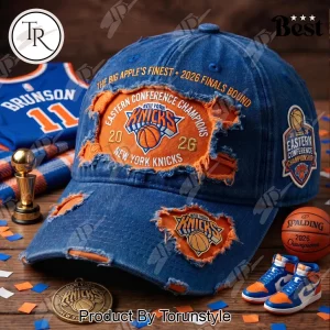 New York Knicks 2026 Eastern Conference Champions Distressed Vintage Denim Baseball Cap