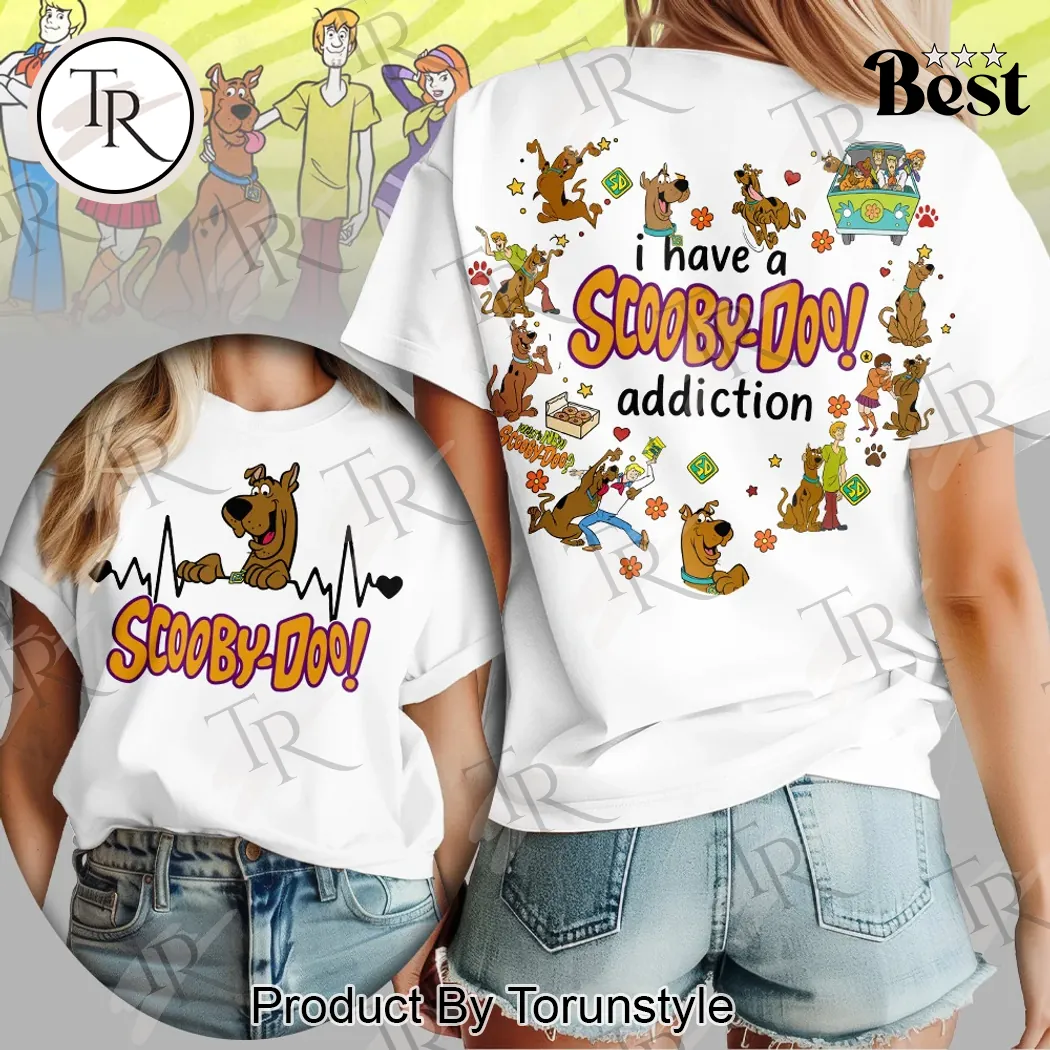 Scooby-Doo Heartbeat and Addiction Double-Sided Cartoon Graphic T-Shirt Scooby-Doo Heartbeat and Addiction Double-Sided Cartoon Graphic T-Shirt