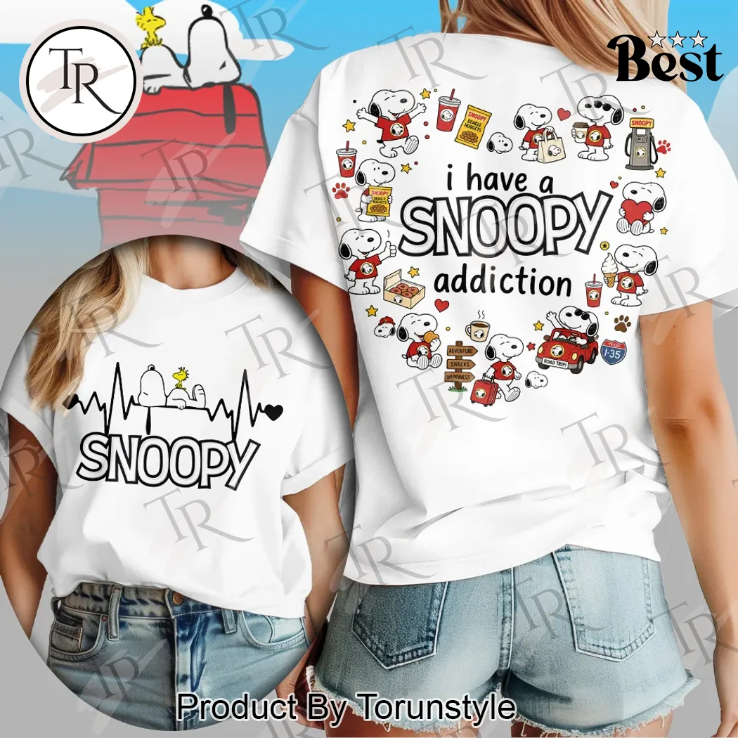 Snoopy Addiction Cute Cartoon Double Sided Graphic T-Shirt Snoopy Addiction Cute Cartoon Double Sided Graphic T-Shirt