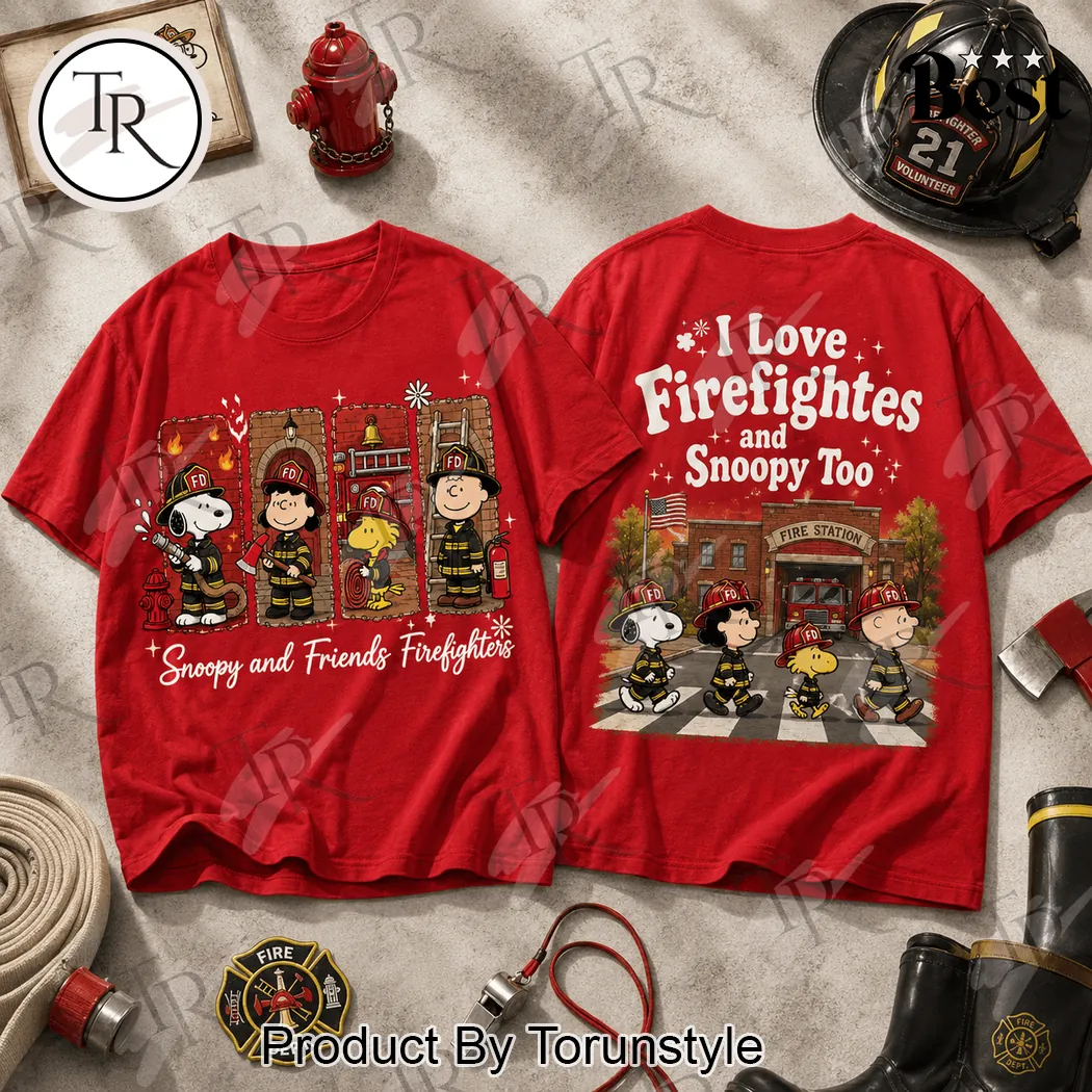 Snoopy and Friends Firefighter Red Premium Graphic T-Shirt Snoopy and Friends Firefighter Red Premium Graphic T-Shirt
