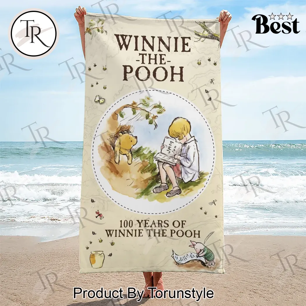 Winnie the Pooh 100th Anniversary Classic Illustration Beach Towel Winnie the Pooh 100th Anniversary Classic Illustration Beach Towel