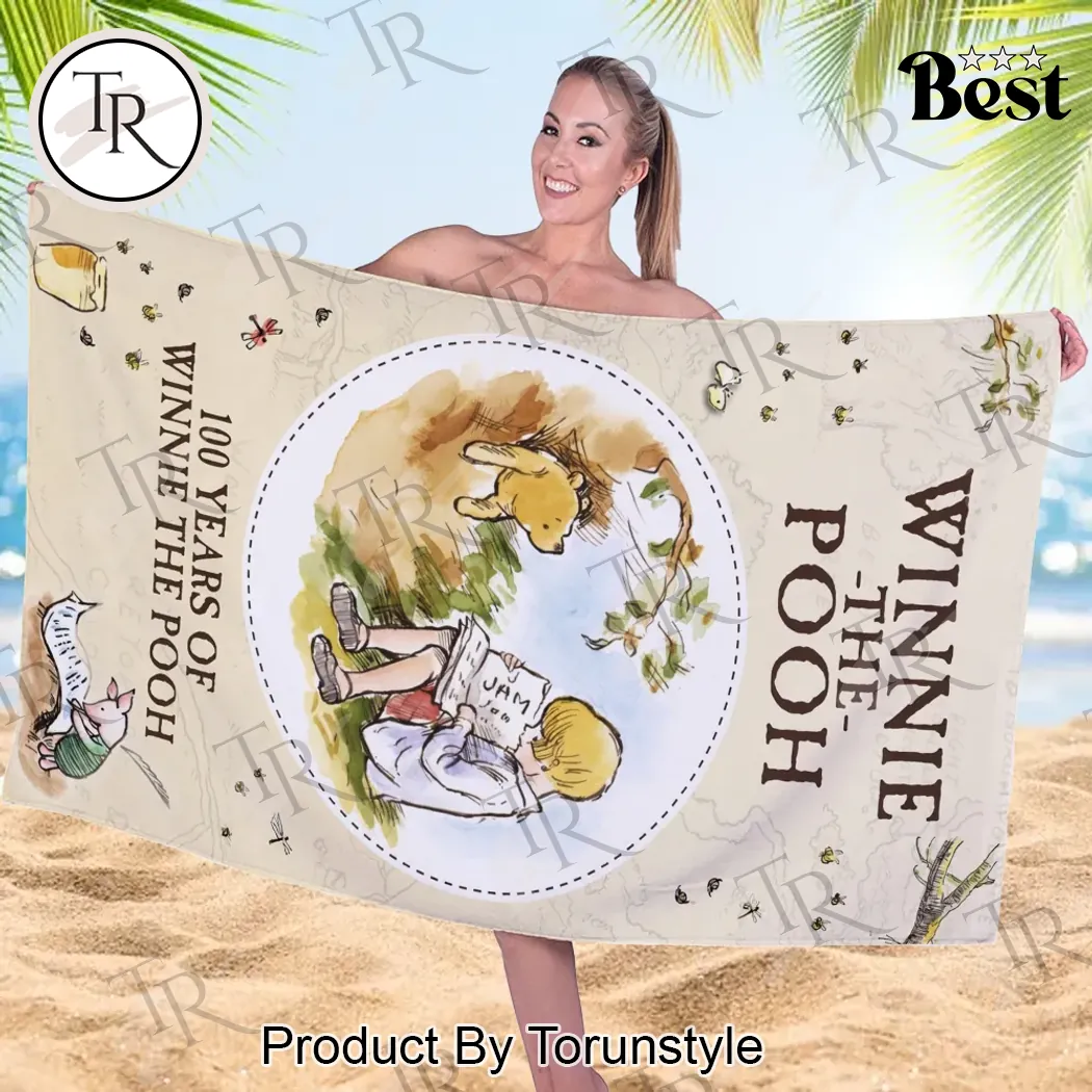 Winnie the Pooh 100th Anniversary Classic Illustration Beach Towel Winnie the Pooh 100th Anniversary Classic Illustration Beach Towel