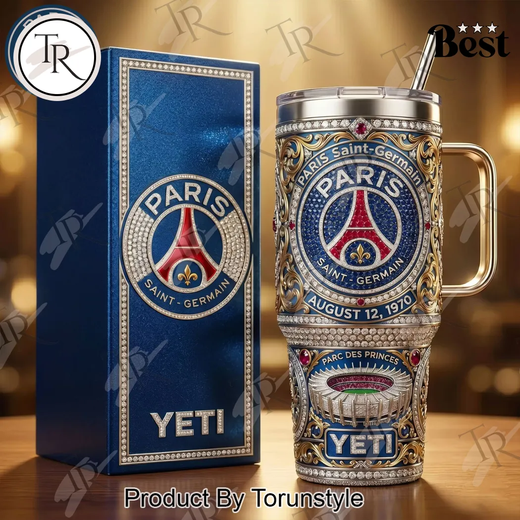 YETI Paris Saint-Germain Luxury Diamond Embellished Handled Tumbler YETI Paris Saint-Germain Luxury Diamond Embellished Handled Tumbler
