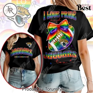 Jacksonville Jaguars NFL Pride Month Rainbow Football Bow T-Shirt