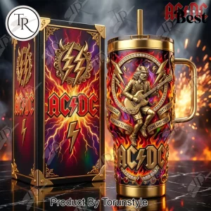AC/DC Deluxe 3D Embossed Gold Rock Band Handled Tumbler