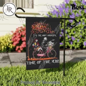 Nightmare Before Christmas Jack and Sally Autumn Bicycle Halloween Outdoor Yard Decor 12×18 Garden Flag