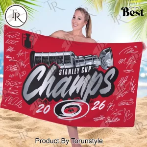 Carolina Hurricanes 2026 Stanley Cup Champions Signature Commemorative Beach Towel Carolina Hurricanes 2026 Stanley Cup Champions Signature Commemorative Beach Towel