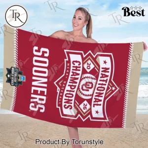 Oklahoma Sooners 2026 NCAA Men’s Baseball College World Series Champions Rectangle Beach Towel