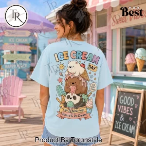 We Bare Bears Ice Cream Day Cute Kawaii Pastel Blue Graphic T-Shirt