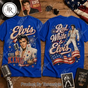 Elvis Presley The King Patriotic Red White and Blue Vintage Graphic T-Shirt Elvis Presley The King Patriotic Red White and Blue Vintage Graphic T-Shirt