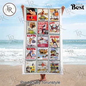 Elvis Presley Vintage Movie Poster Collage Retro Rock and Roll Beach Towel