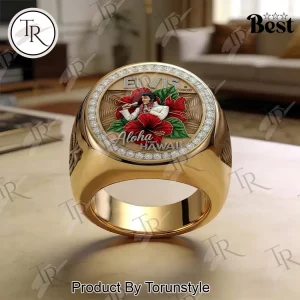 Elvis Presley Aloha From Hawaii 3D Engraved Gold Tone Ring