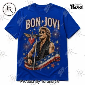 Bon Jovi Red White and Blue Patriotic Rock Band Vintage Graphic T-Shirt