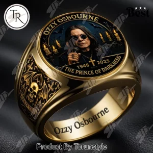 Ozzy Osbourne Prince of Darkness Tribute Gold 3D Engraved Gothic Skull Ring
