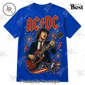 AC/DC Patriotic Red White and Blue Angus Young Vintage Graphic T-Shirt