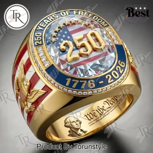 America 250 Years of Freedom 1776-2026 Commemorative Gold Patriotic Ring