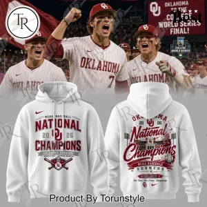 Oklahoma Sooners 2026 NCAA Baseball National Champions Commemorative White Pullover Hoodie Oklahoma Sooners 2026 NCAA Baseball National Champions Commemorative White Pullover Hoodie
