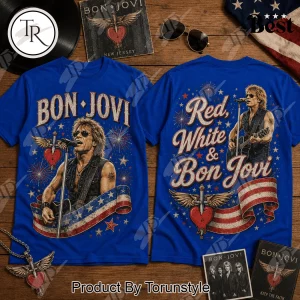 Bon Jovi Red White and Blue Patriotic Rock Band Vintage Graphic T-Shirt