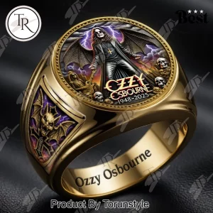 Ozzy Osbourne 1948-2025 Tribute Heavy Metal Gold 3D Engraved Ring