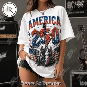 AC DC America 250 Years of American Spirit 1776-2026 Patriotic Rock Band Graphic T-Shirt