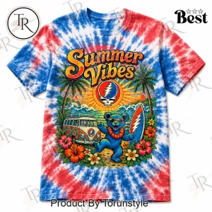 Grateful Dead Dancing Bears Summer Vibes Retro Psychedelic Tie Dye T-Shirt