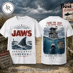 Jaws America 250th Anniversary Liberty 1776-2026 Vintage Patriotic Graphic T-Shirt Jaws America 250th Anniversary Liberty 1776-2026 Vintage Patriotic Graphic T-Shirt