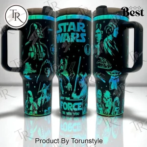 Star Wars Characters Collage Metallic Cyan Double Wall Stainless Steel 40oz Tumbler