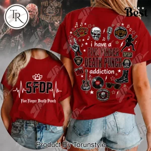 Five Finger Death Punch FFDP Heartbeat Addiction Premium Rock Band T-Shirt