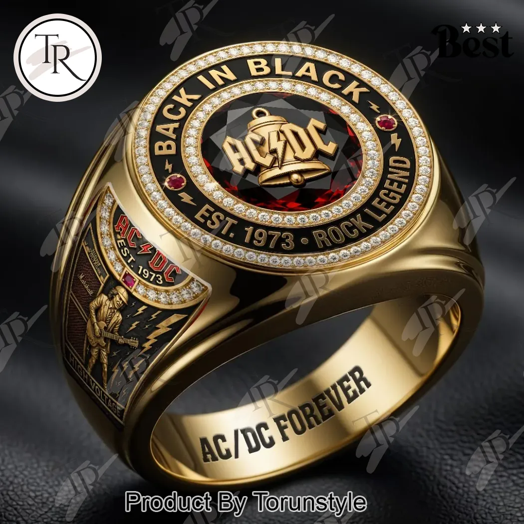 AC/DC Back in Black Commemorative Gold Plated Rock Legend Ring AC/DC Back in Black Commemorative Gold Plated Rock Legend Ring