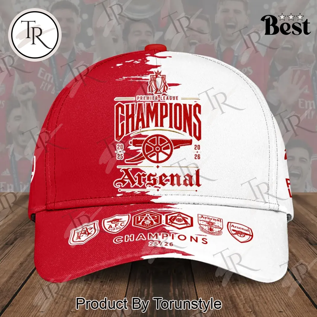 Arsenal FC Premier League Champions 25/26 Commemorative Red and White Classic Cap Arsenal FC Premier League Champions 25/26 Commemorative Red and White Classic Cap