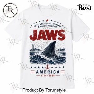 Jaws America 250th Anniversary Liberty 1776-2026 Vintage Patriotic Graphic T-Shirt