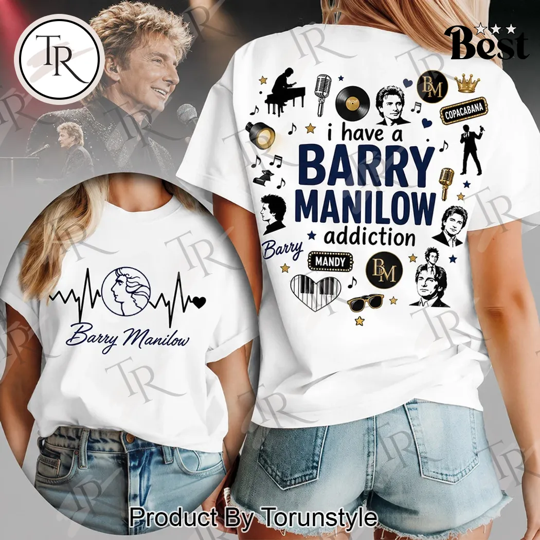 Barry Manilow Heartbeat Lover I Have An Addiction Double-Sided Graphic T-Shirt Barry Manilow Heartbeat Lover I Have An Addiction Double-Sided Graphic T-Shirt