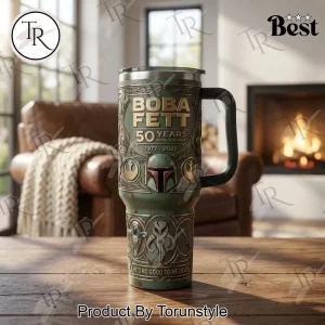 Boba Fett 50th Anniversary 1977-2027 Commemorative 3D Embossed Insulated Travel 40oz Tumbler