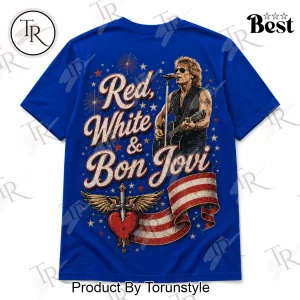 Bon Jovi Red White and Blue Patriotic Rock Band Vintage Graphic T-Shirt