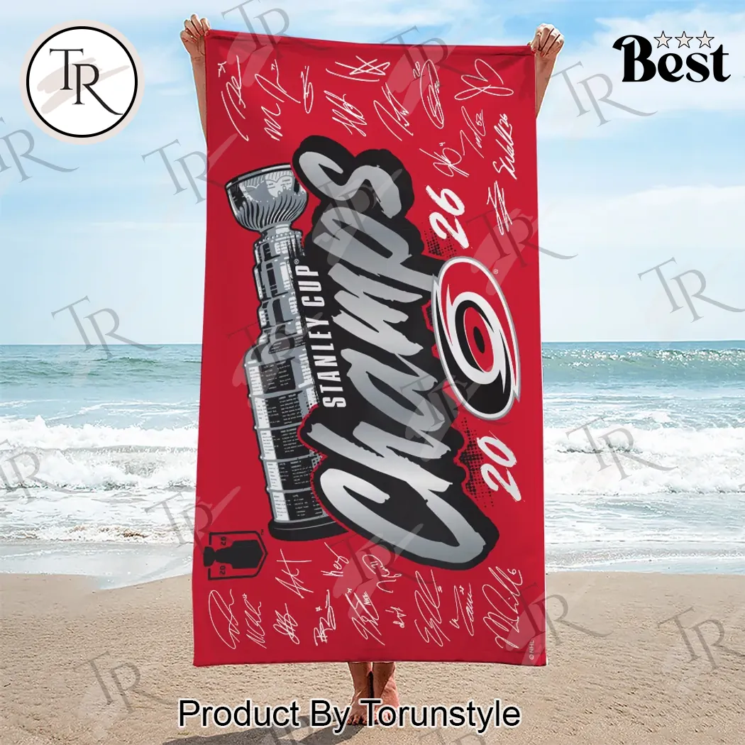 Carolina Hurricanes 2026 Stanley Cup Champions Signature Commemorative Beach Towel Carolina Hurricanes 2026 Stanley Cup Champions Signature Commemorative Beach Towel