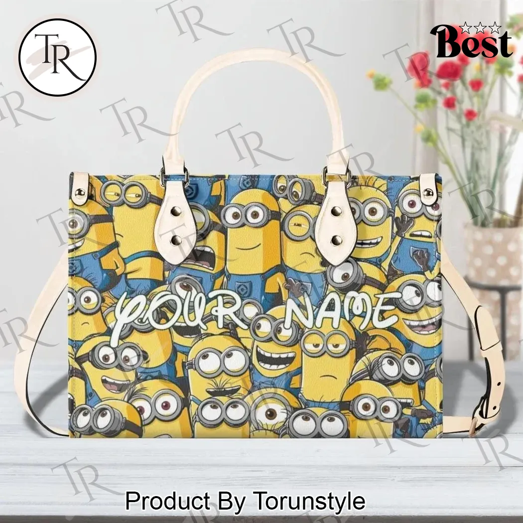 Cute Yellow Minions Cartoon Personalized Name Custom Printed Leather Handbag Cute Yellow Minions Cartoon Personalized Name Custom Printed Leather Handbag