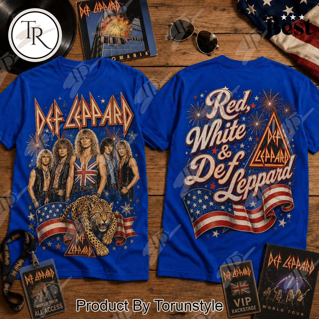 Def Leppard Red White and Blue Patriotic Vintage Rock Band Graphic T-Shirt Def Leppard Red White and Blue Patriotic Vintage Rock Band Graphic T-Shirt